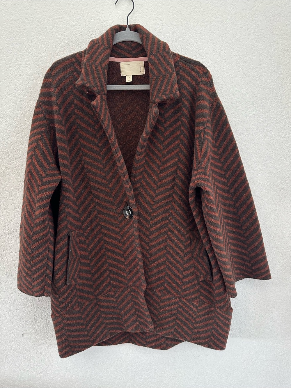 MOTH Anthropologie Wool Yak Blend Oversized Coat Jacket Rust Brown Chevron Small